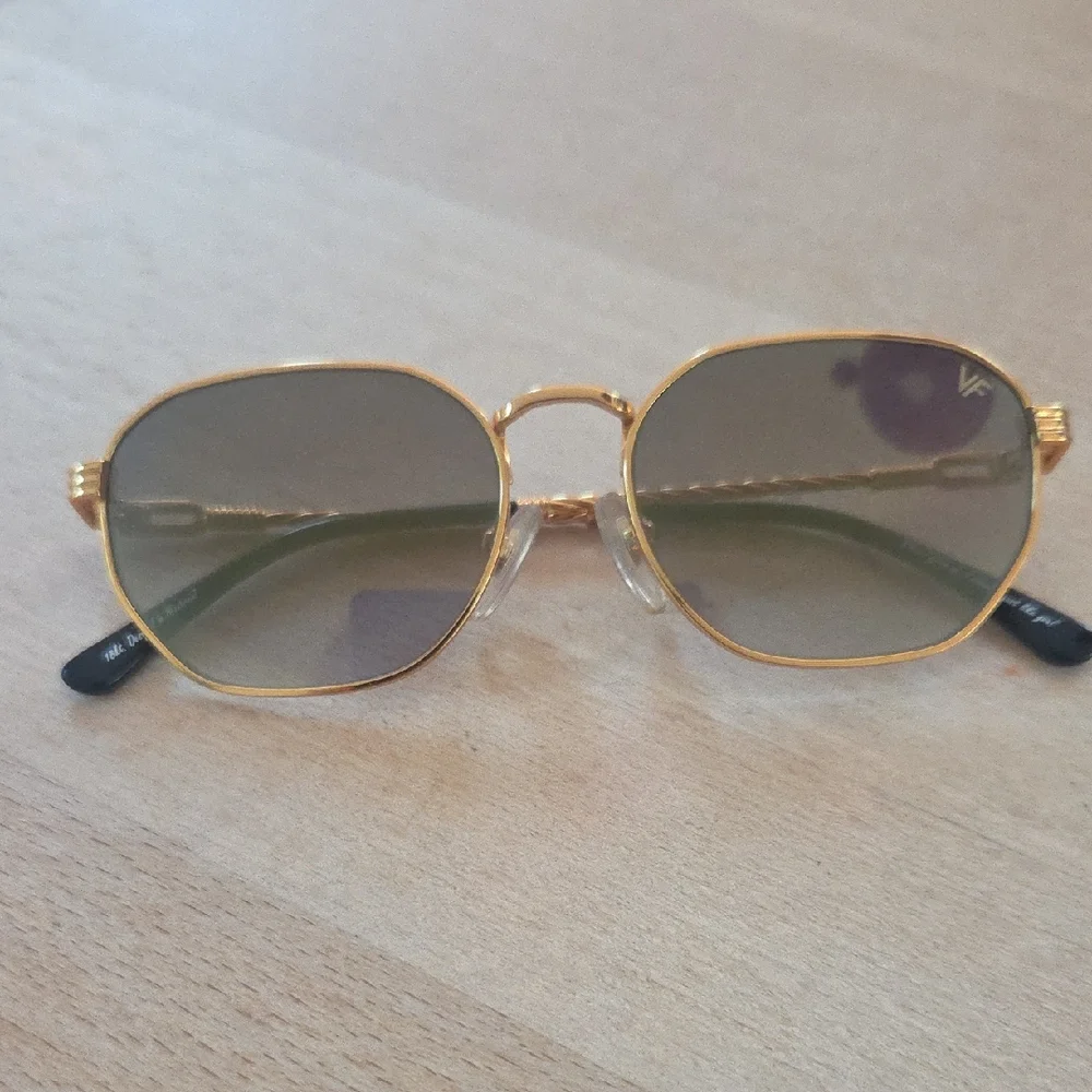 Kids Gold Frame Sunglasses with Green Temples